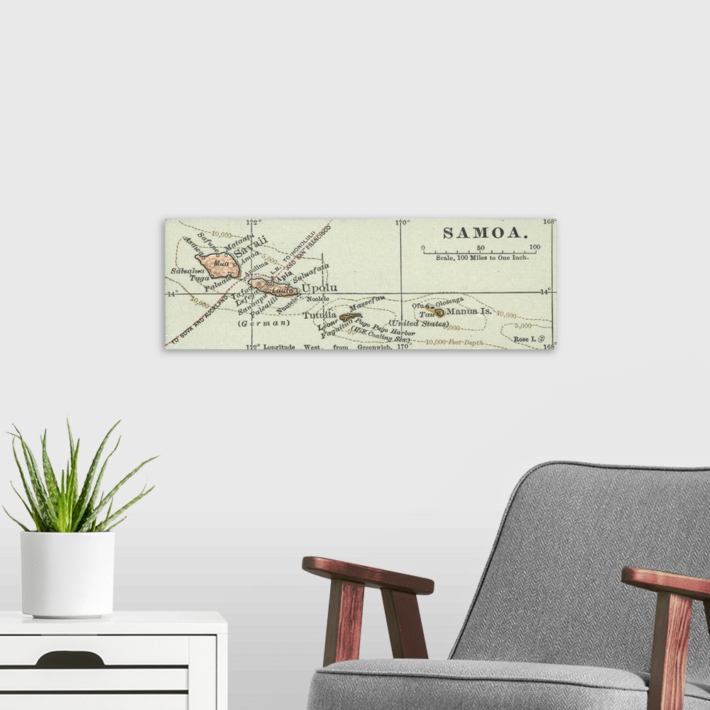 A modern room featuring Samoa - Vintage Map