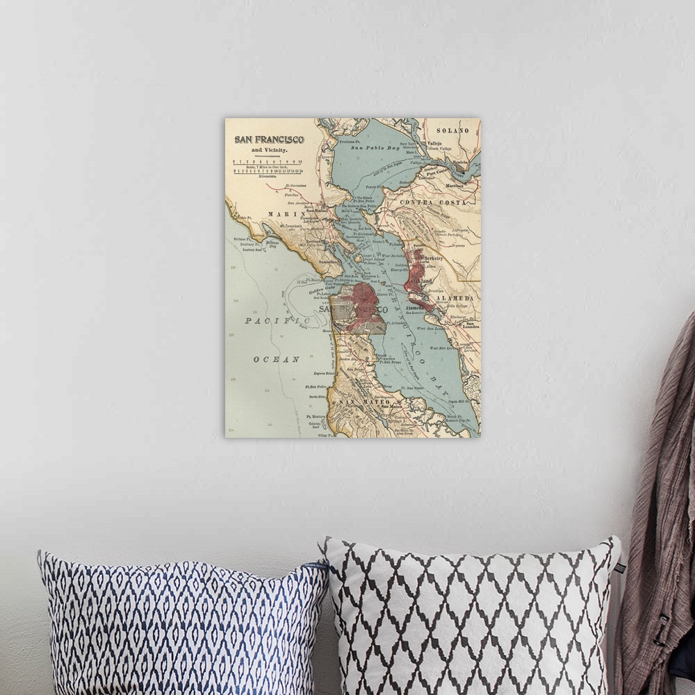 A bohemian room featuring San Francisco Bay - Vintage Map