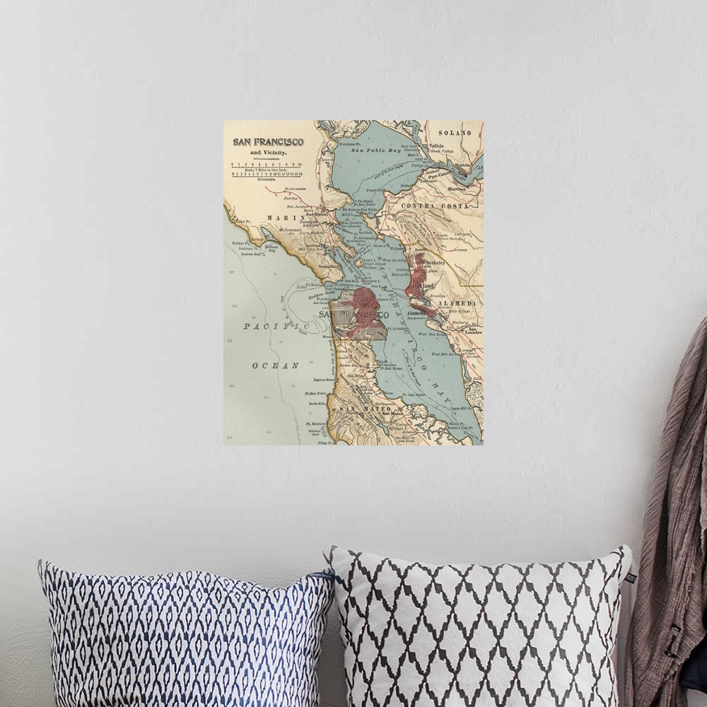 A bohemian room featuring San Francisco Bay - Vintage Map