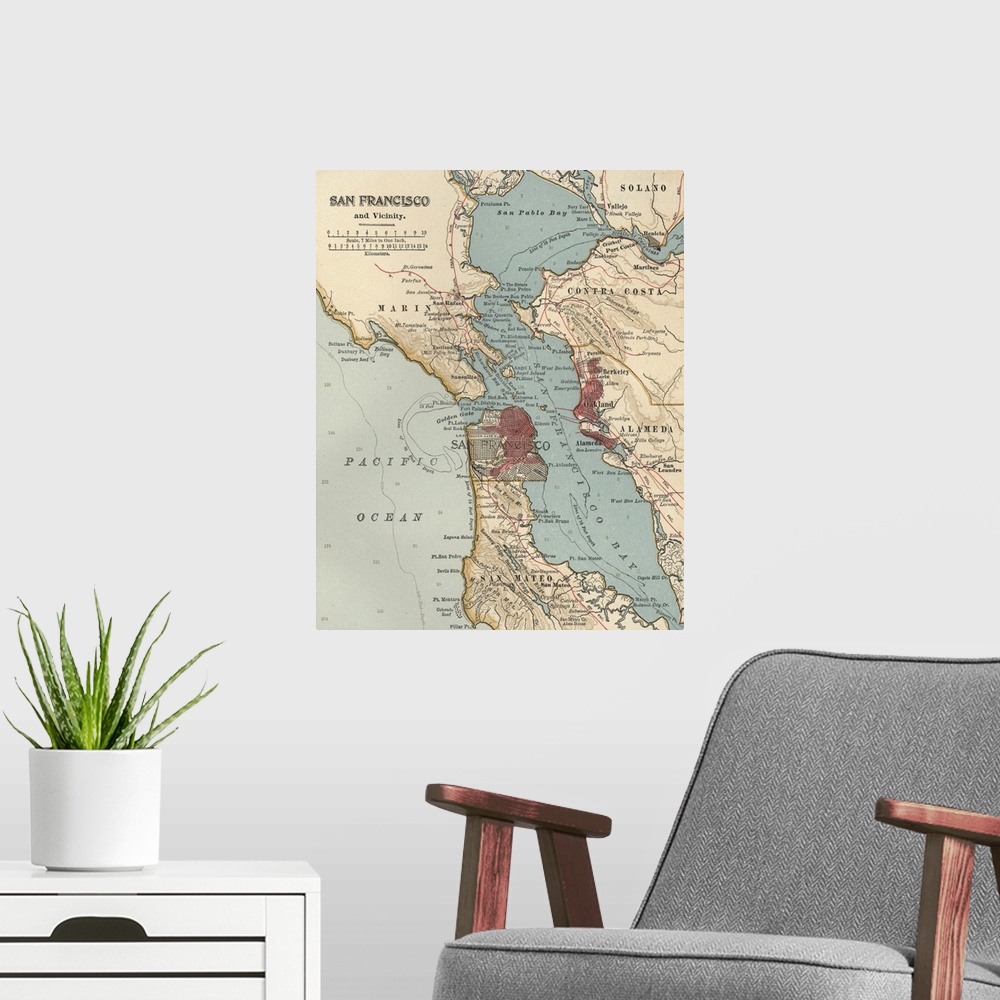 A modern room featuring San Francisco Bay - Vintage Map