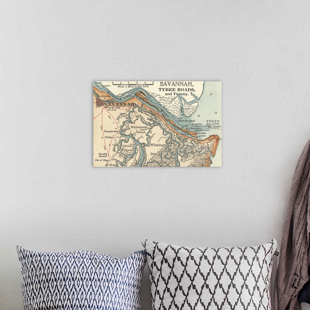 A bohemian room featuring Savannah River - Vintage Map