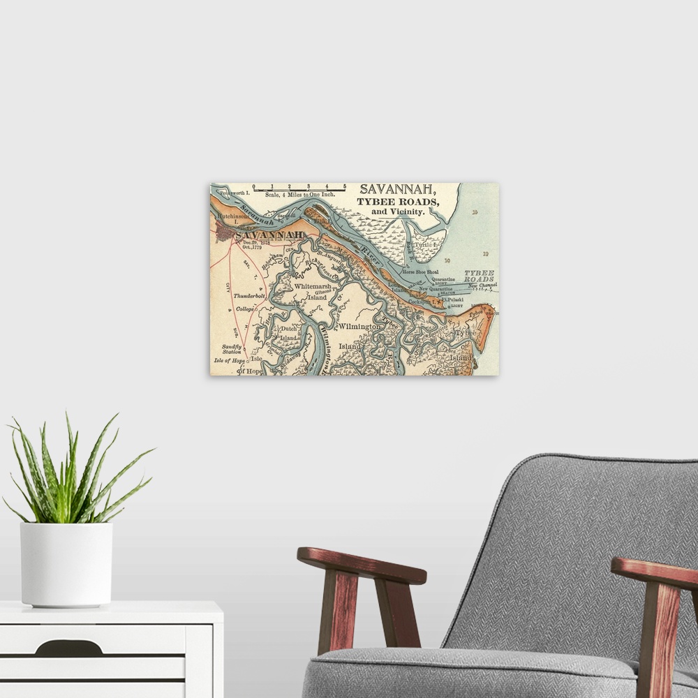 A modern room featuring Savannah River - Vintage Map