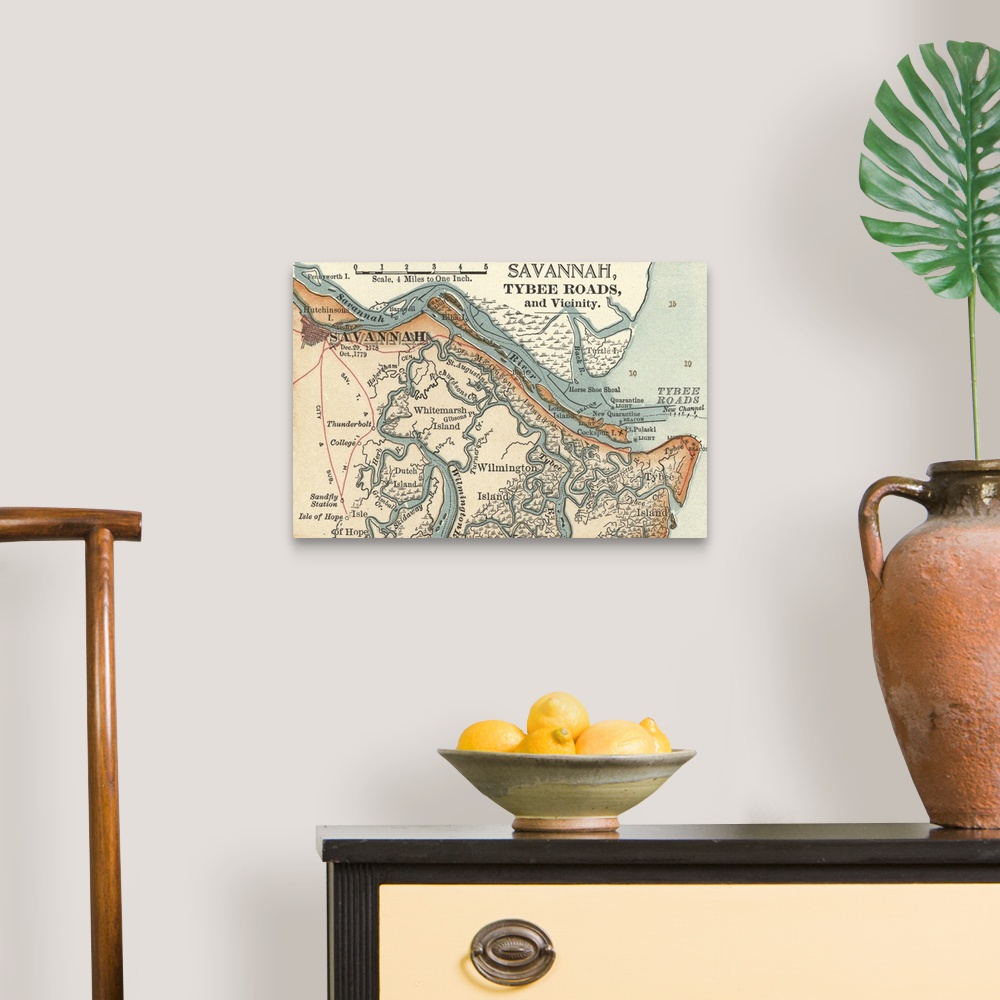 A traditional room featuring Savannah River - Vintage Map