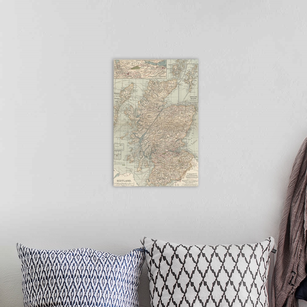 A bohemian room featuring Scotland - Vintage Map
