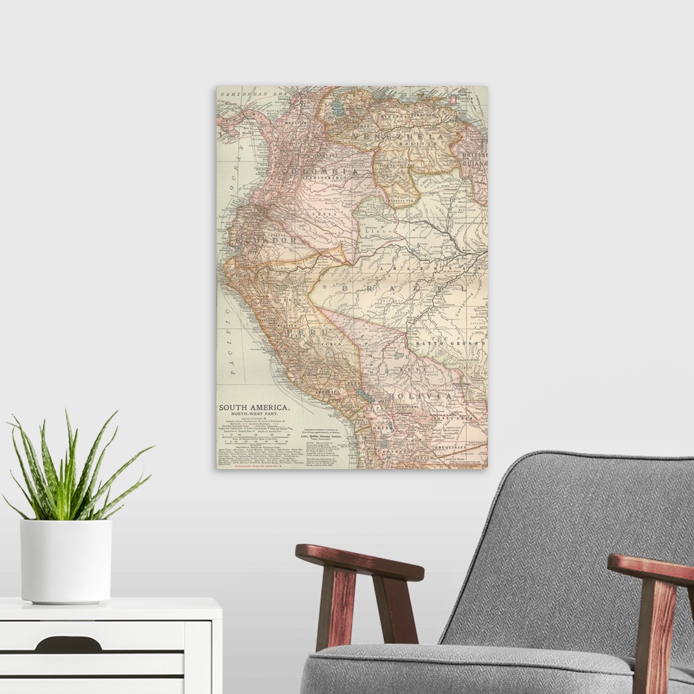 A modern room featuring South America, North-West Part - Vintage Map