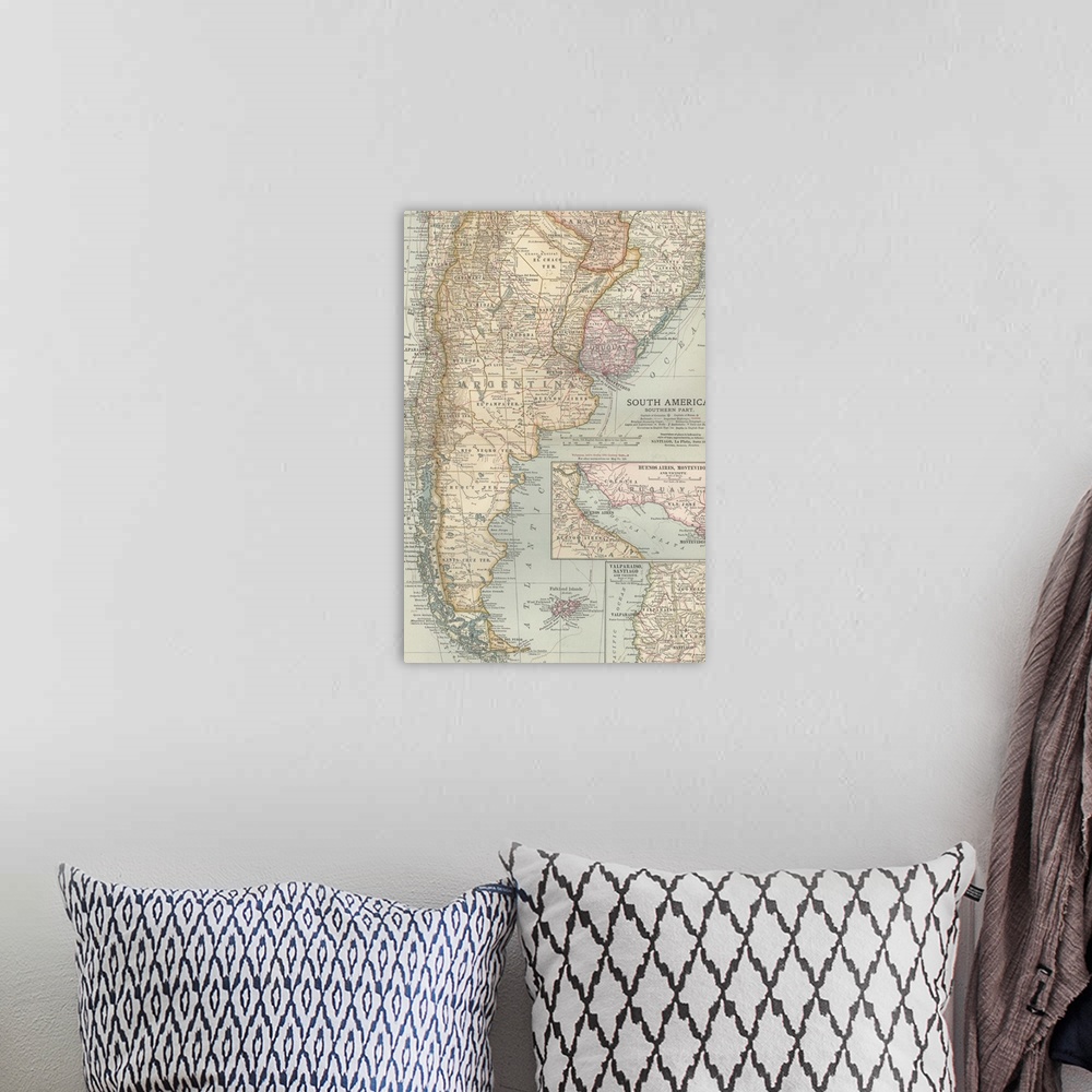 A bohemian room featuring South America, Southern Part - Vintage Map