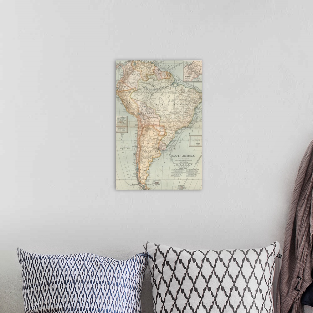 A bohemian room featuring South America - Vintage Map