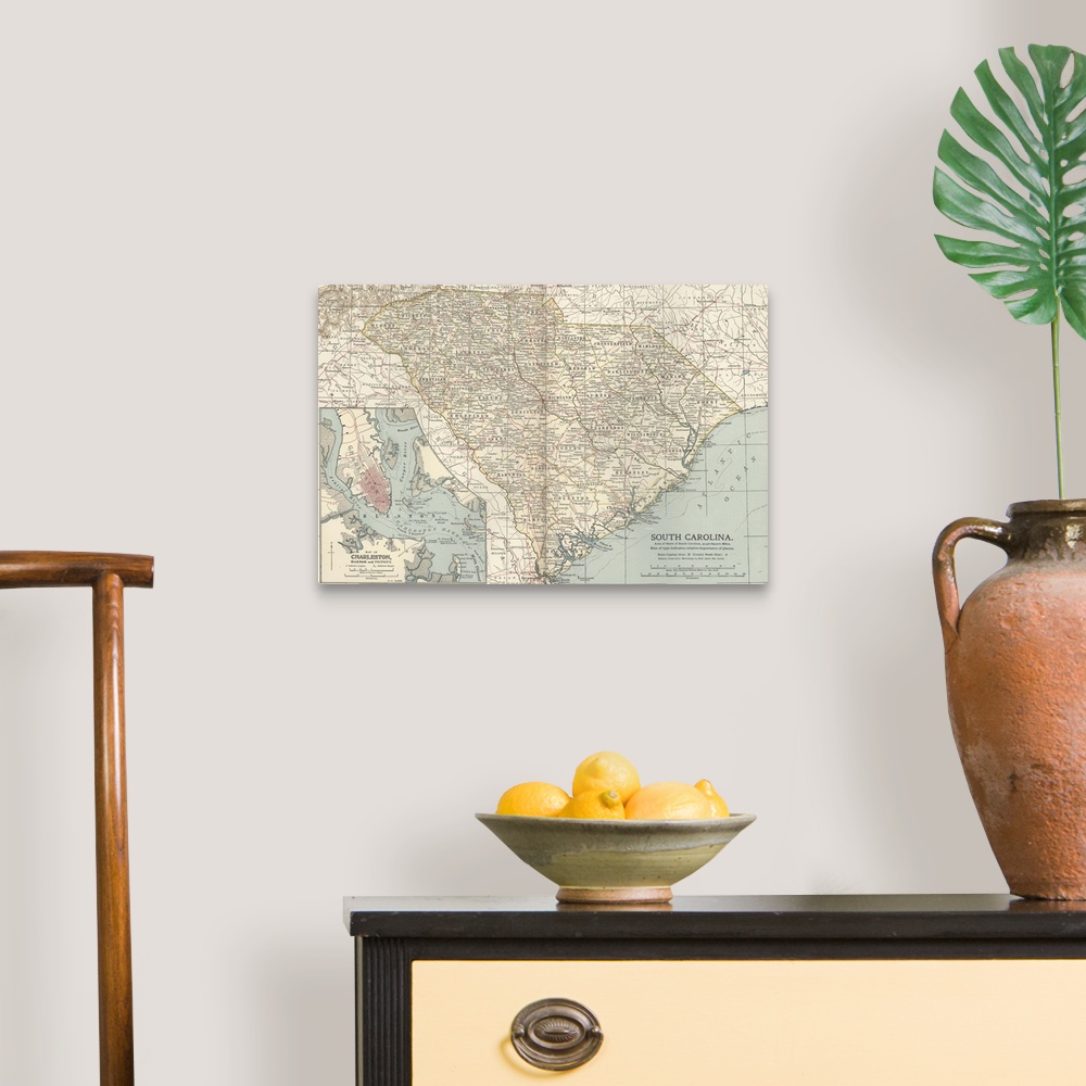 A traditional room featuring South Carolina - Vintage Map