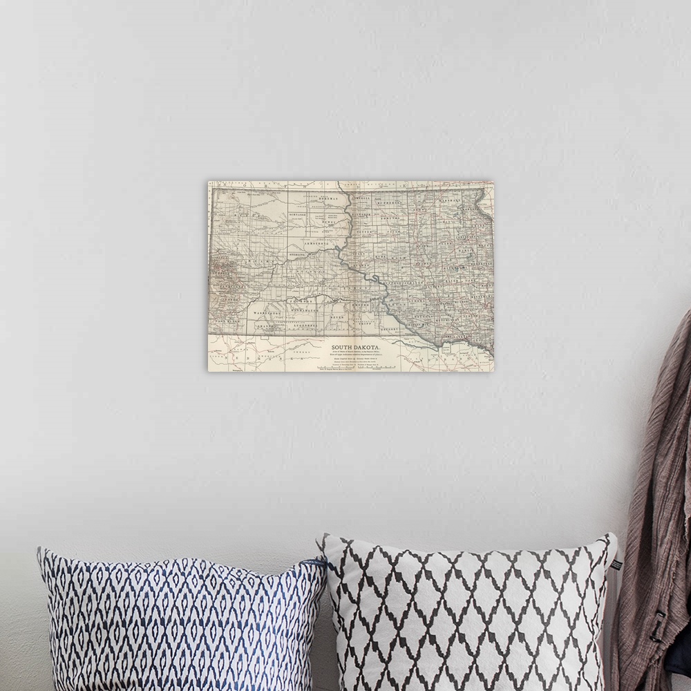 A bohemian room featuring South Dakota - Vintage Map