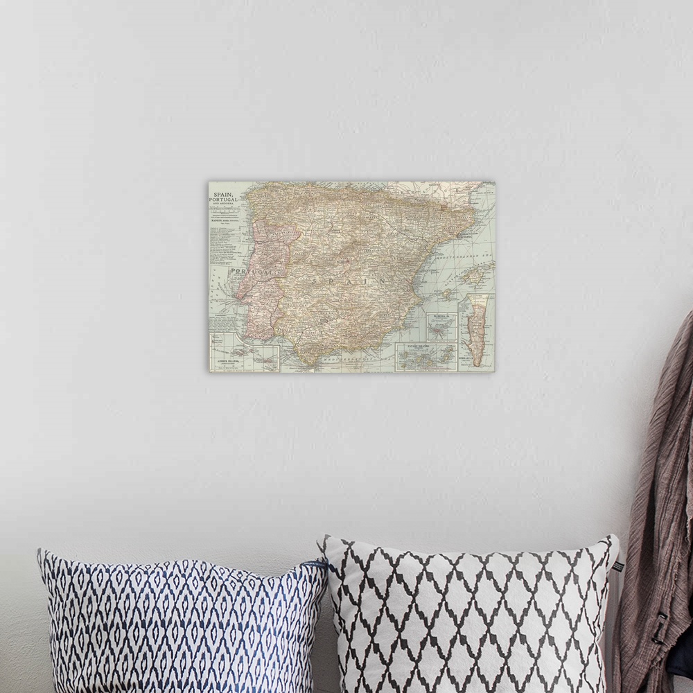 A bohemian room featuring Spain - Vintage Map