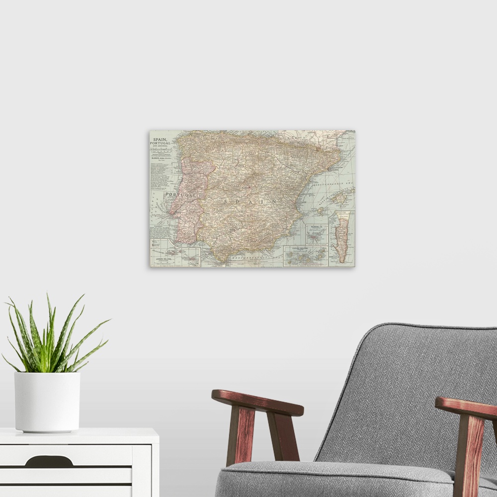 A modern room featuring Spain - Vintage Map