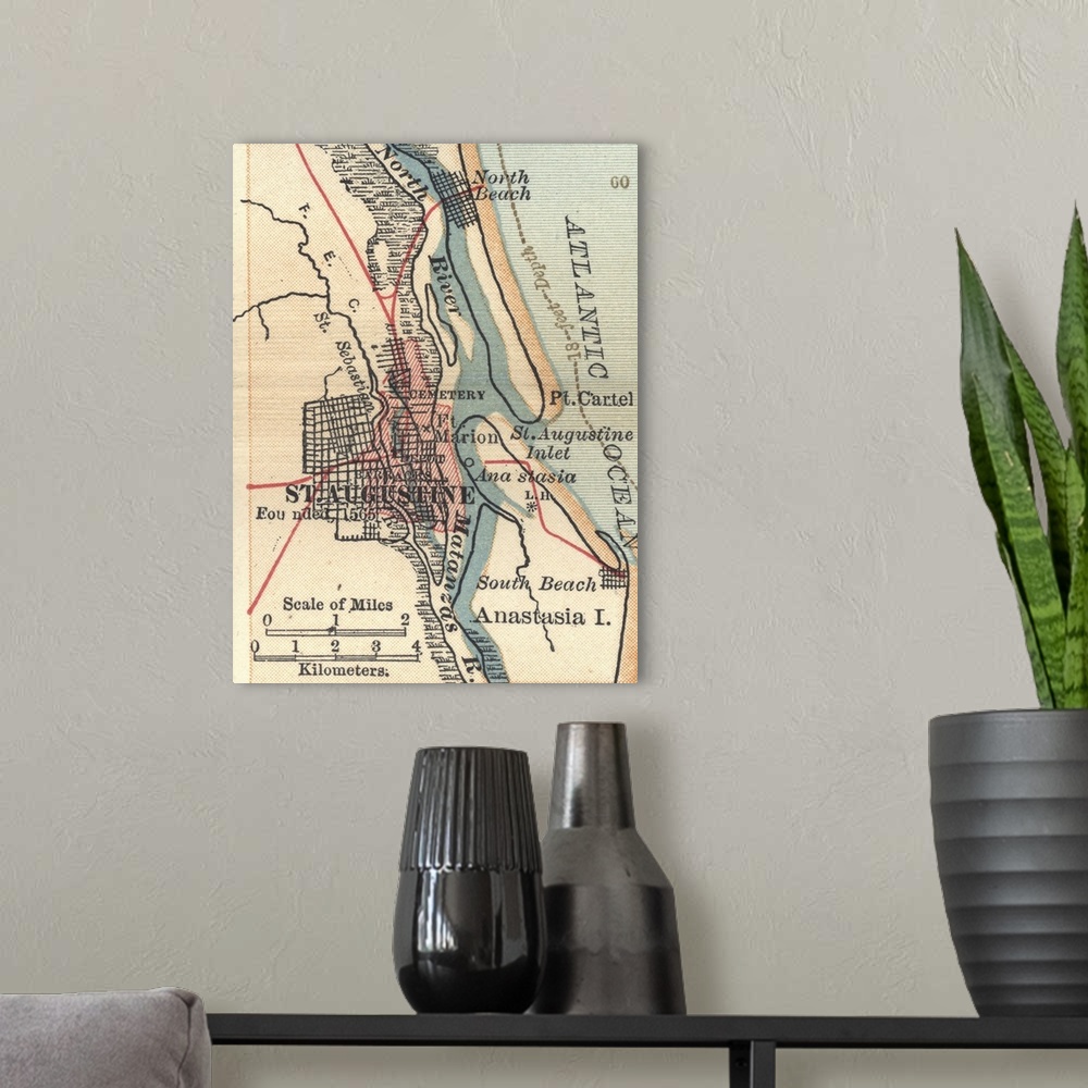 A modern room featuring St. Augustine - Vintage Map