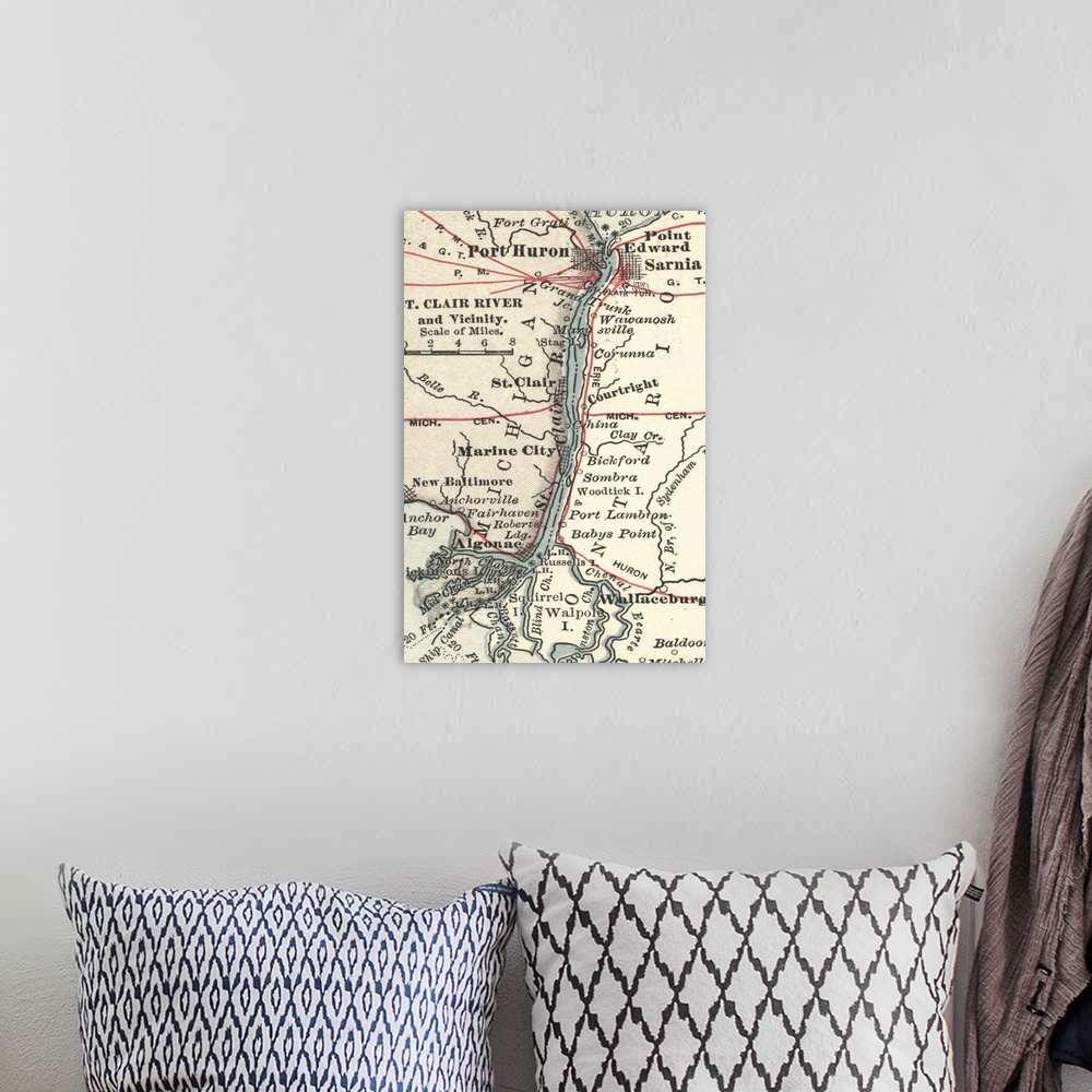 A bohemian room featuring St. Clair River - Vintage Map