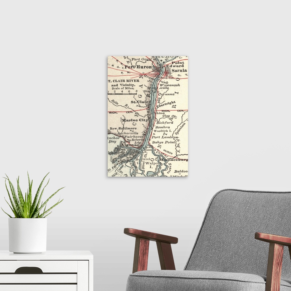 A modern room featuring St. Clair River - Vintage Map