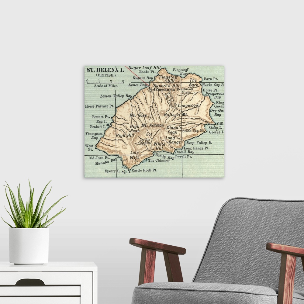 A modern room featuring St. Helena Island - Vintage Map