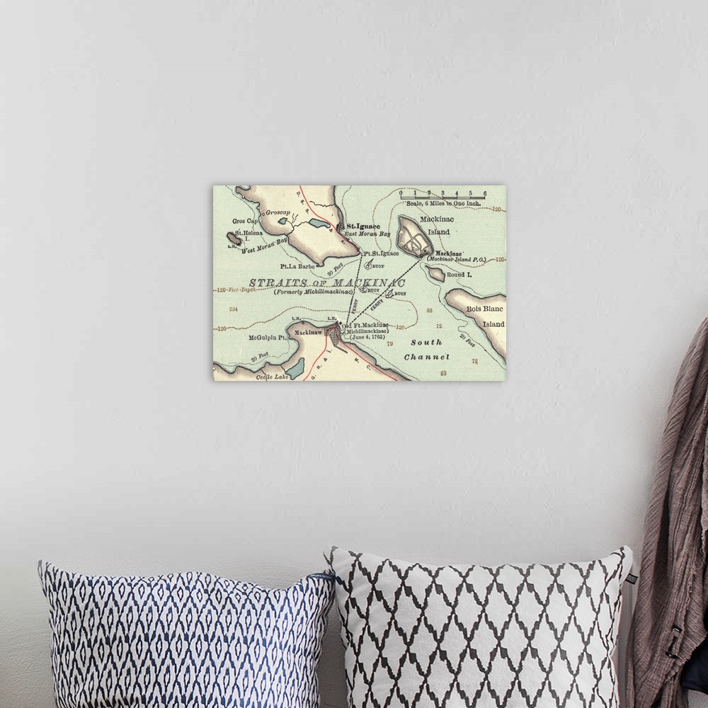 A bohemian room featuring Straits of Mackinac - Vintage Map