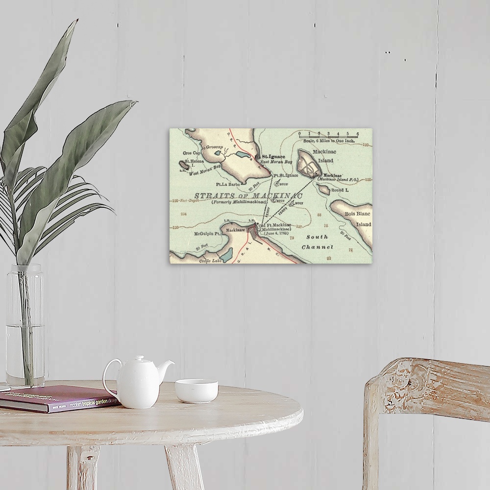 A farmhouse room featuring Straits of Mackinac - Vintage Map