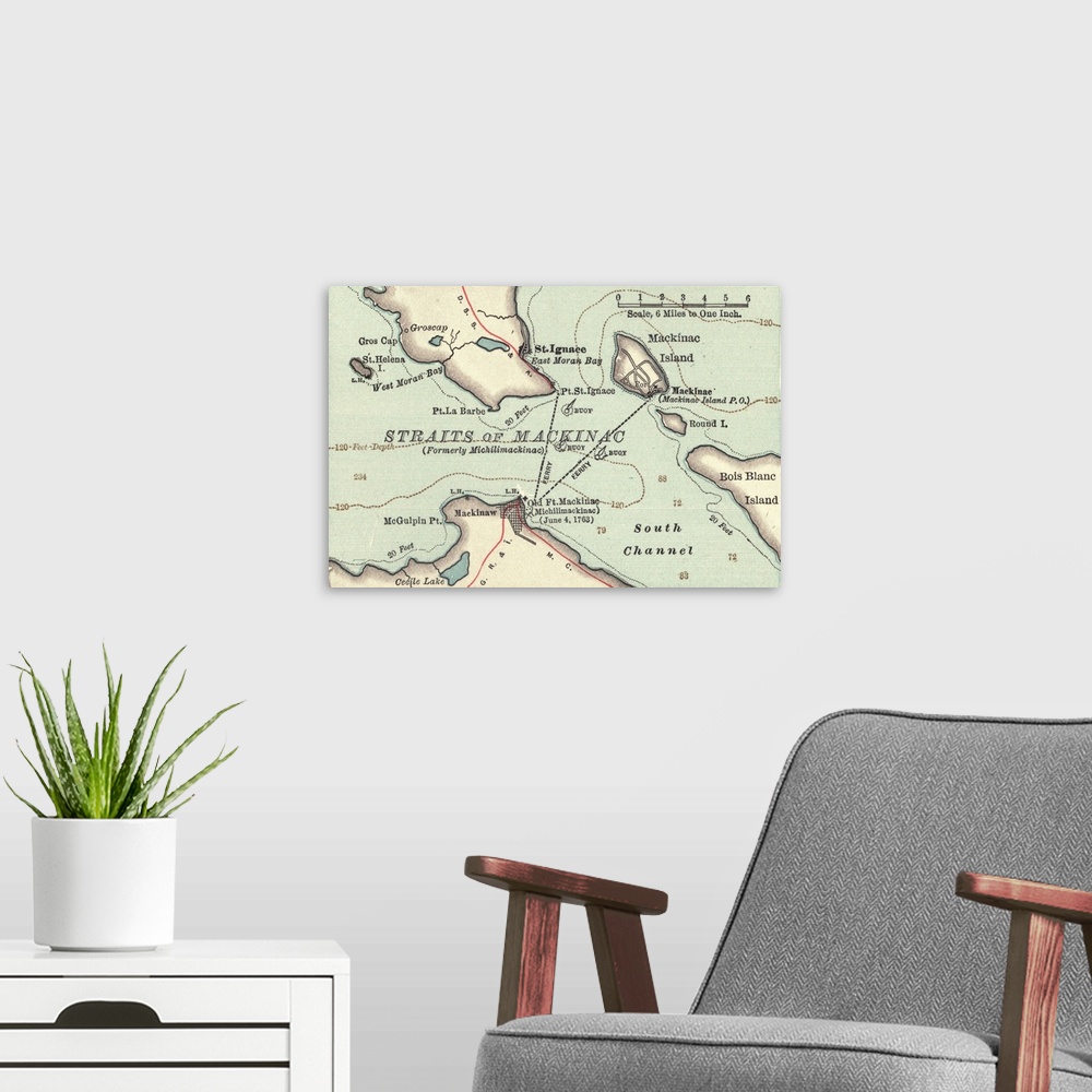 A modern room featuring Straits of Mackinac - Vintage Map