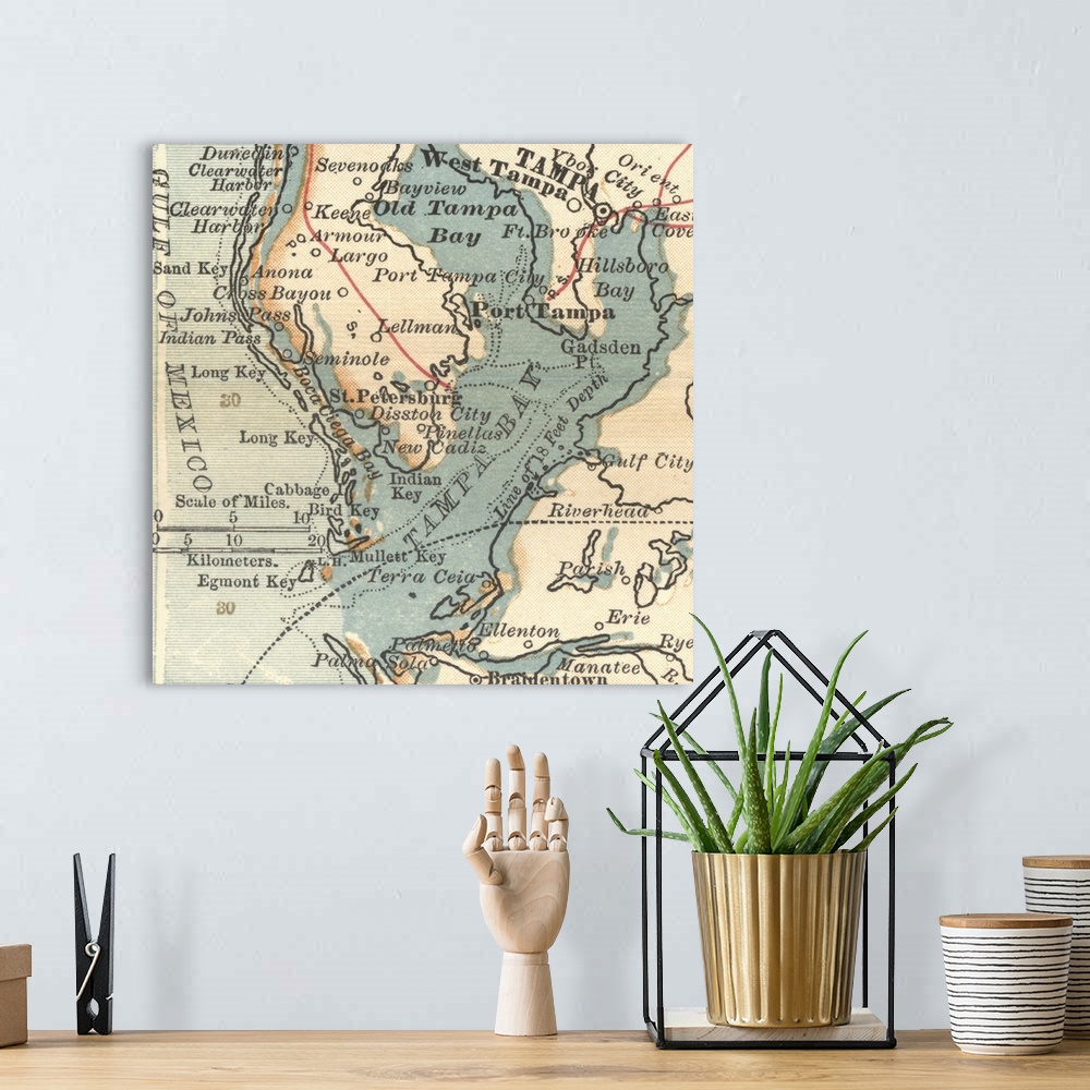 A bohemian room featuring Tampa Bay - Vintage Map
