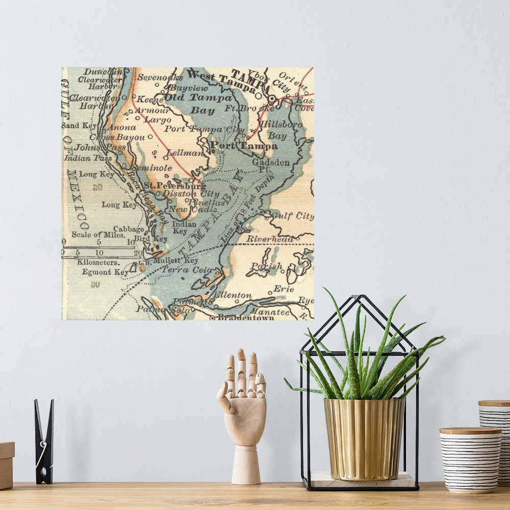 A bohemian room featuring Tampa Bay - Vintage Map