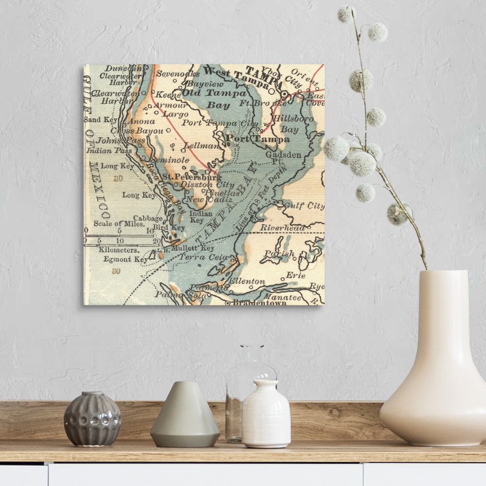 A farmhouse room featuring Tampa Bay - Vintage Map