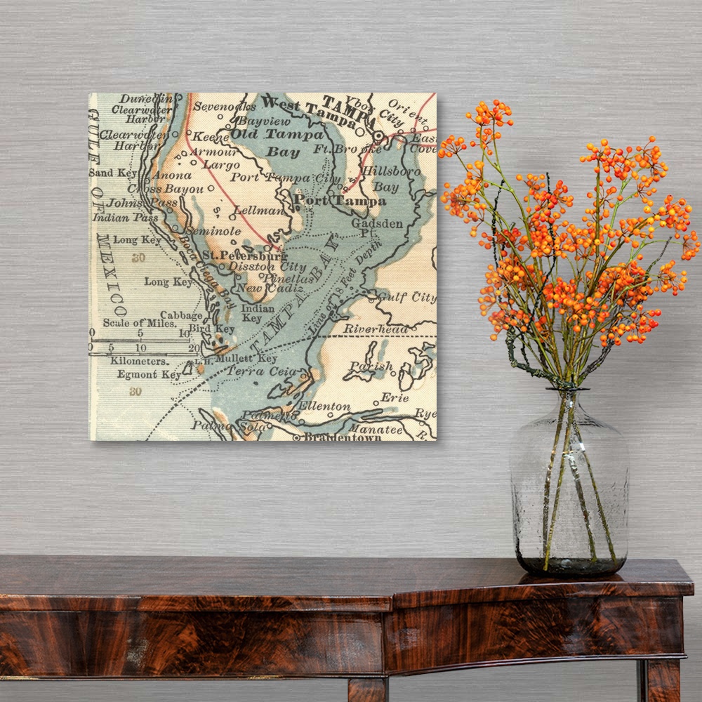 A traditional room featuring Tampa Bay - Vintage Map