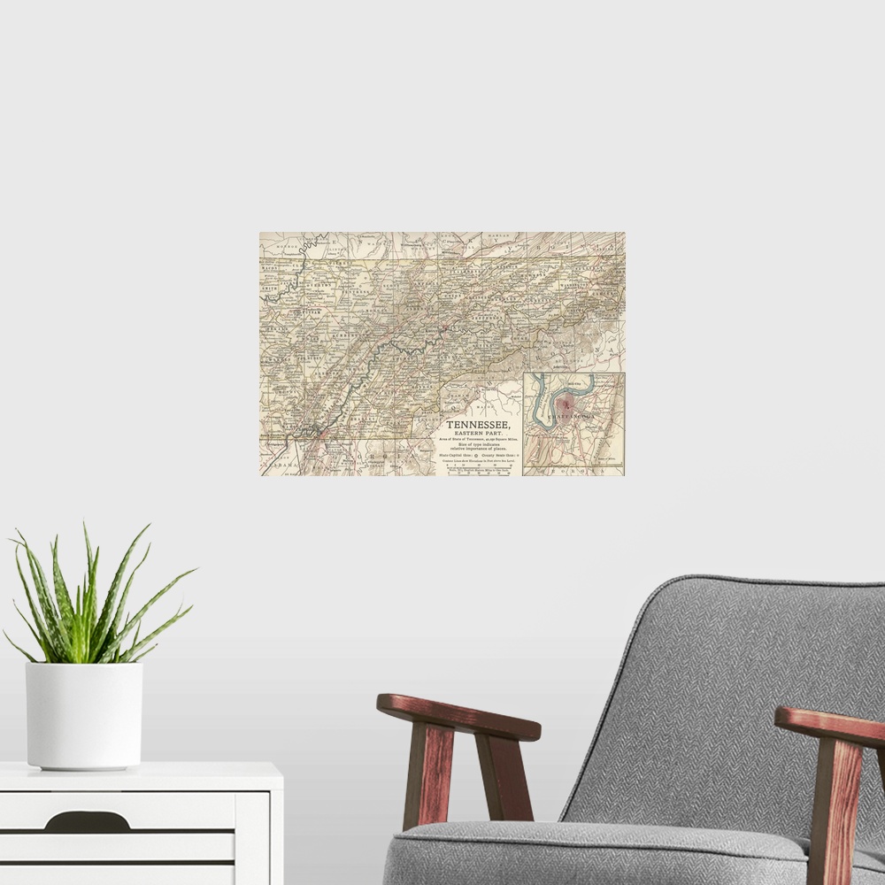 A modern room featuring Tennessee, Eastern Part - Vintage Map
