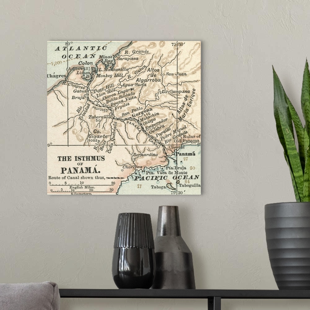 A modern room featuring The Isthmus of Panama - Vintage Map