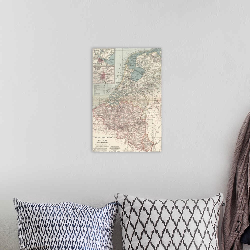 A bohemian room featuring The Netherlands and Belgium - Vintage Map