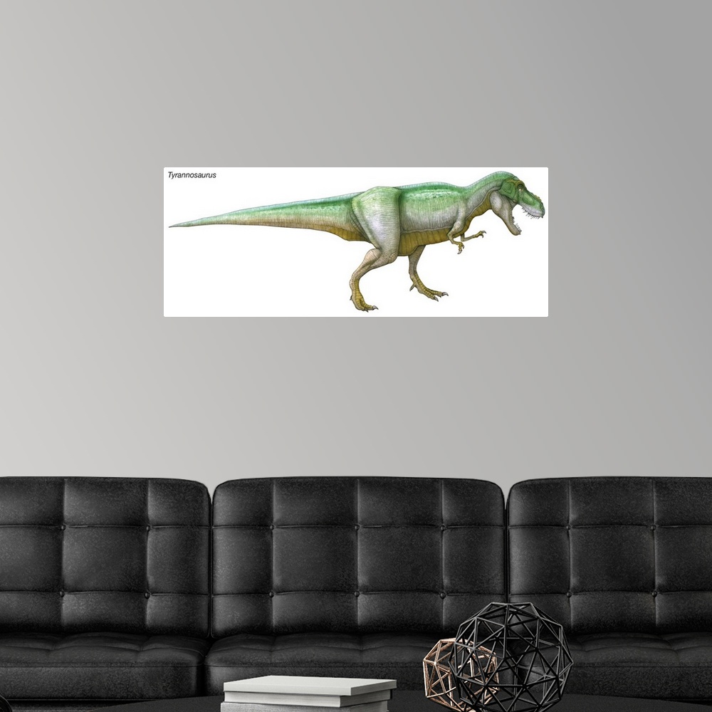 A modern room featuring An illustration from Encyclopaedia Britannica of the dinosaur Tyrannosaurus