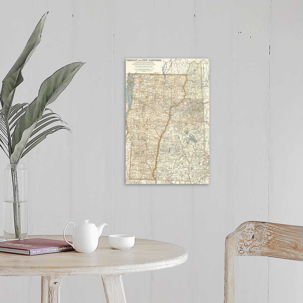 A farmhouse room featuring Vermont and New Hampshire - Vintage Map