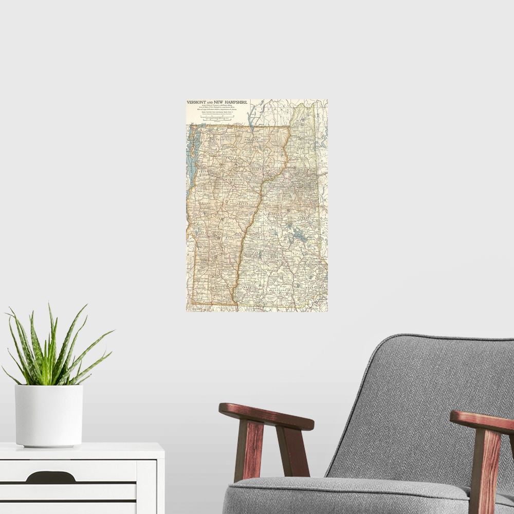 A modern room featuring Vermont and New Hampshire - Vintage Map