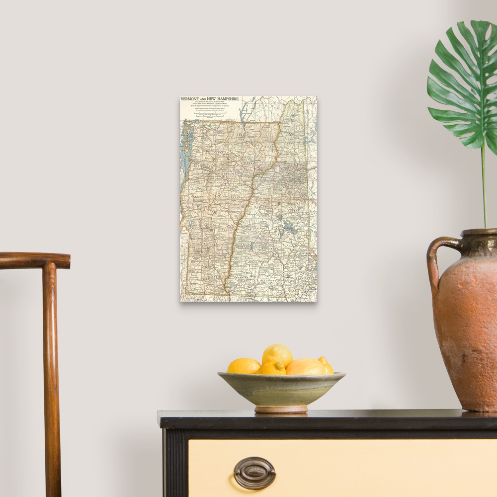 A traditional room featuring Vermont and New Hampshire - Vintage Map