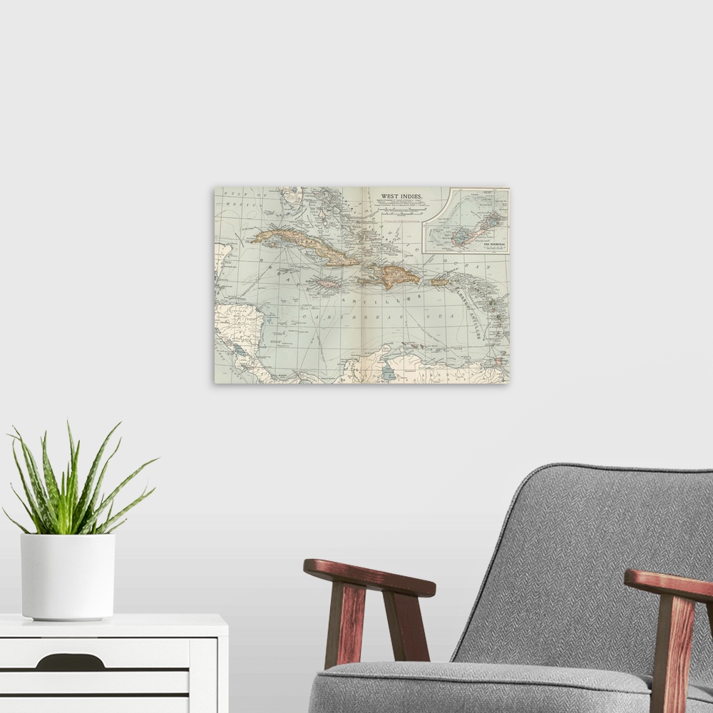 A modern room featuring West Indies - Vintage Map
