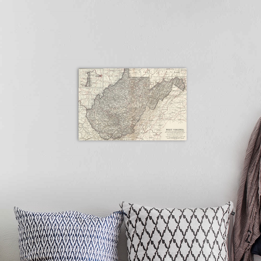 A bohemian room featuring West Virginia - Vintage Map