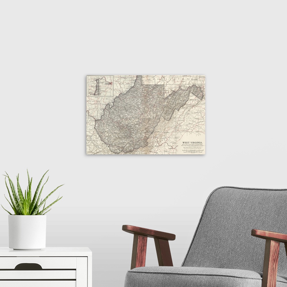 A modern room featuring West Virginia - Vintage Map