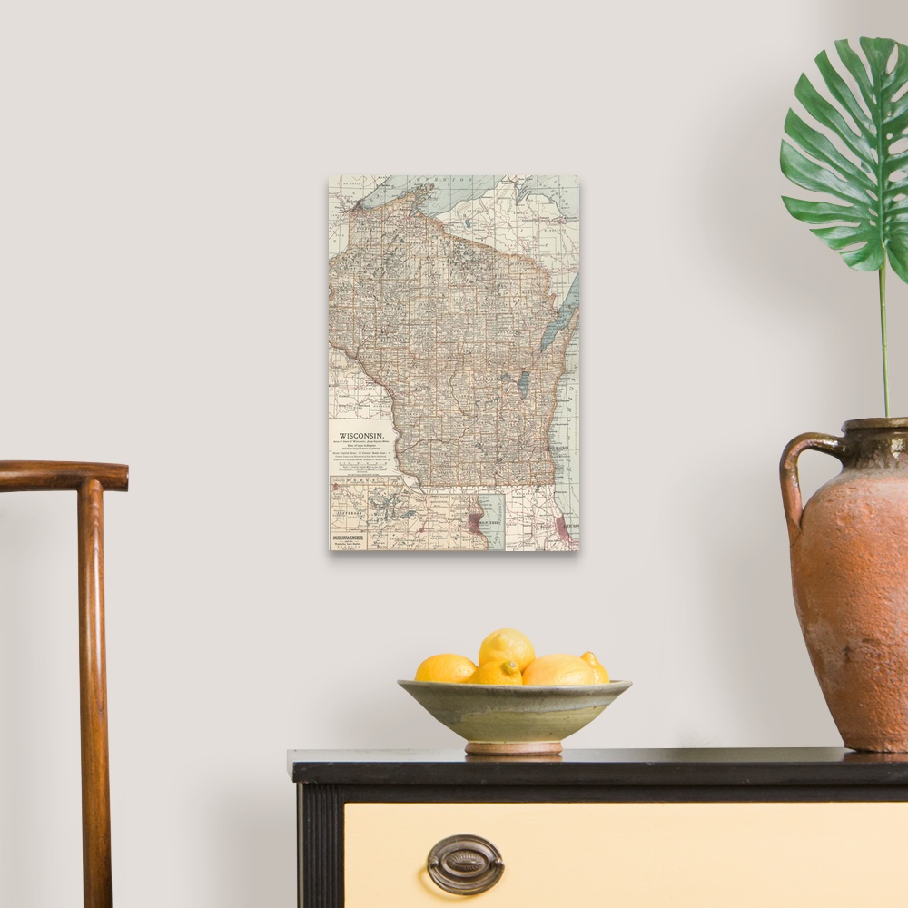A traditional room featuring Wisconsin - Vintage Map