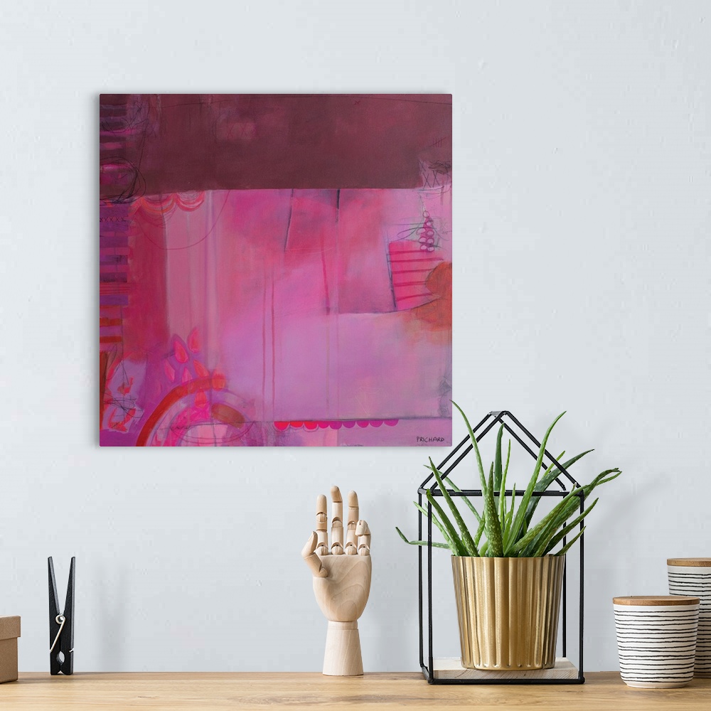 A bohemian room featuring Interesting whimsical, modern abstract piece with shapes and line creating an overall exciting an...