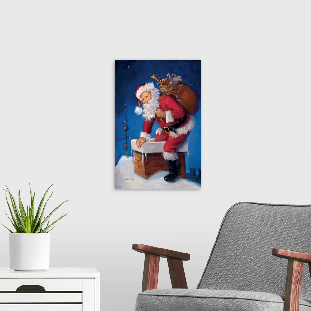 A modern room featuring Here Comes Santa