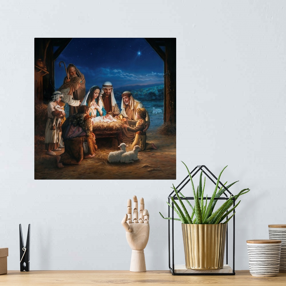 A bohemian room featuring Nativity with shepherds.