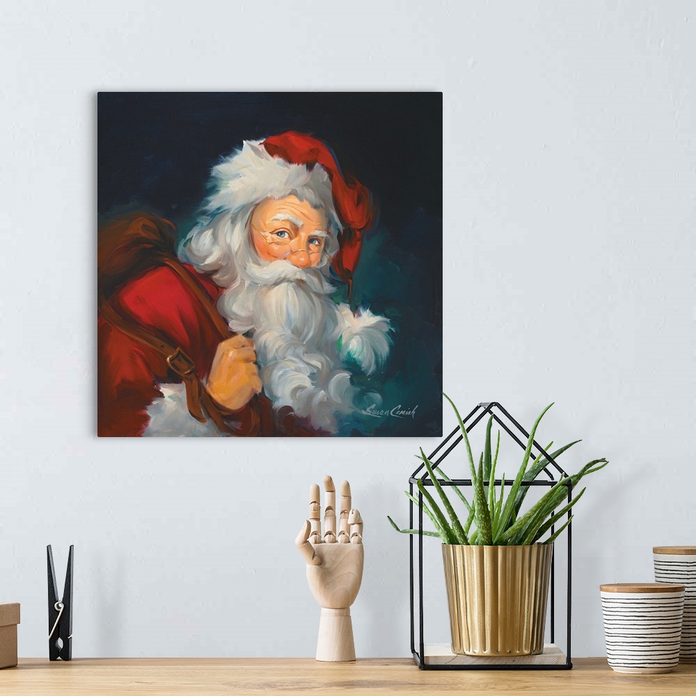 A bohemian room featuring Close up portrait of Santa Claus.
