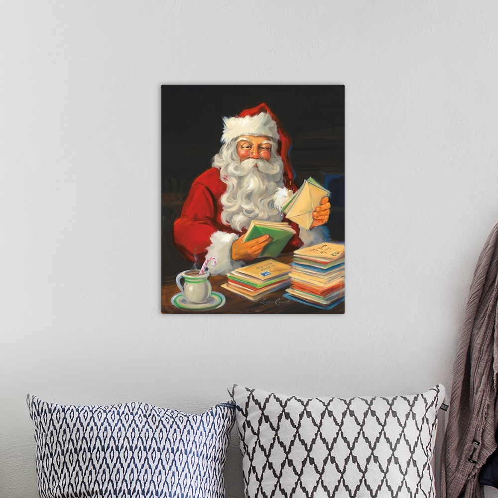 A bohemian room featuring Santa Reading Letters
