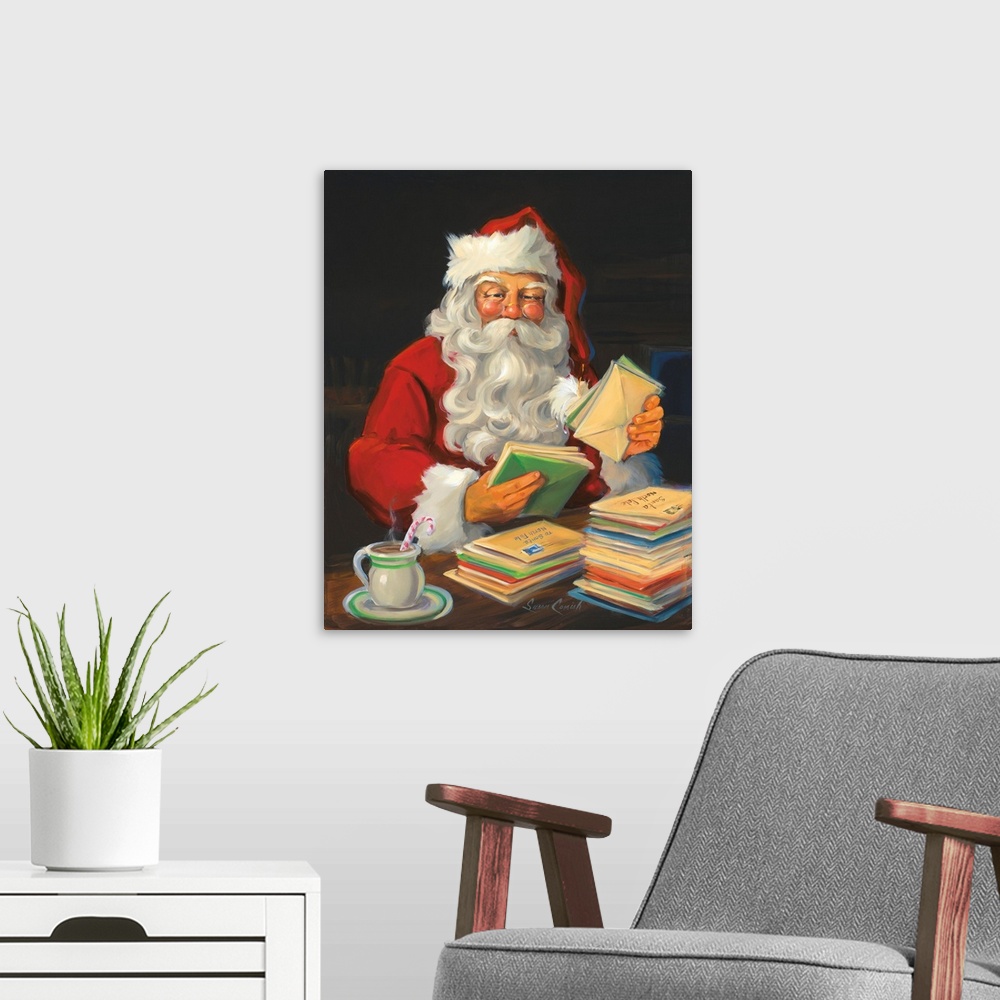 A modern room featuring Santa Reading Letters