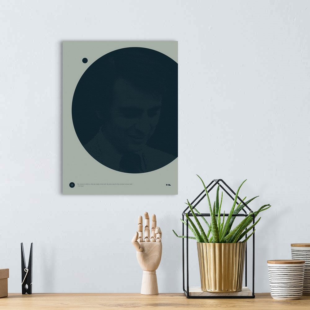 A bohemian room featuring Graphic poster of Carl Sagan inspired by the great minds of science and those that are able to se...