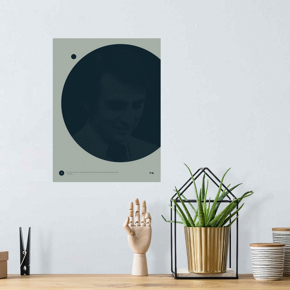 A bohemian room featuring Graphic poster of Carl Sagan inspired by the great minds of science and those that are able to se...
