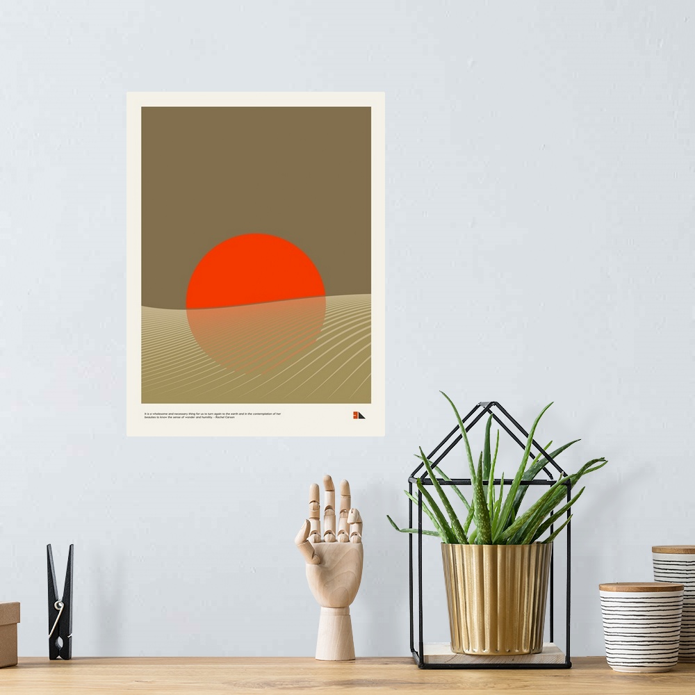 A bohemian room featuring Modern graphic poster representing a desert landscape with the quote "It is a wholesome and neces...