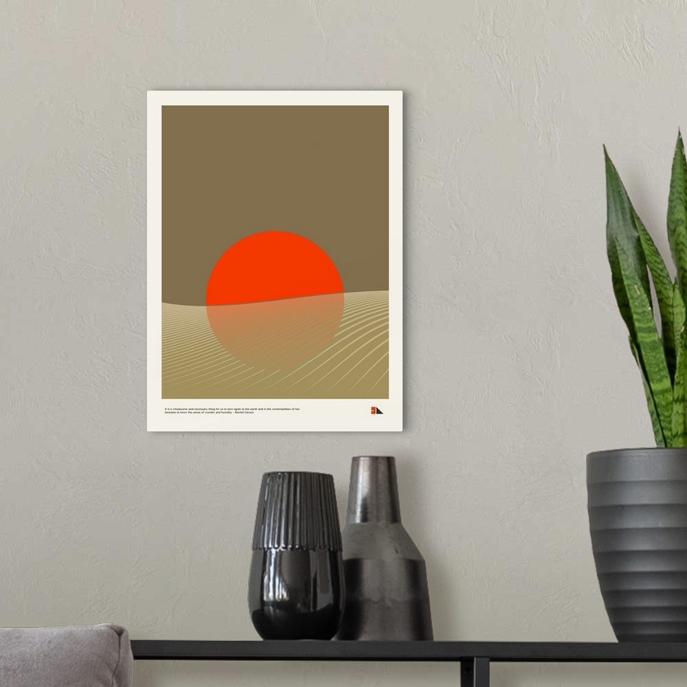 A modern room featuring Modern graphic poster representing a desert landscape with the quote "It is a wholesome and neces...