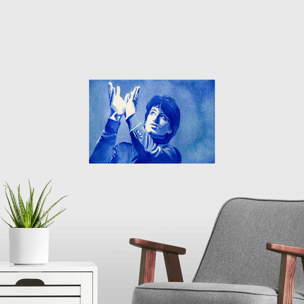 A modern room featuring Watercolor Illustration for atu2.com of a very young Bono.