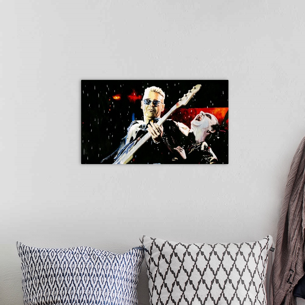 A bohemian room featuring Watercolor painting of  Adam with a gleeful Mr. MacPhisto, Zooropa era.