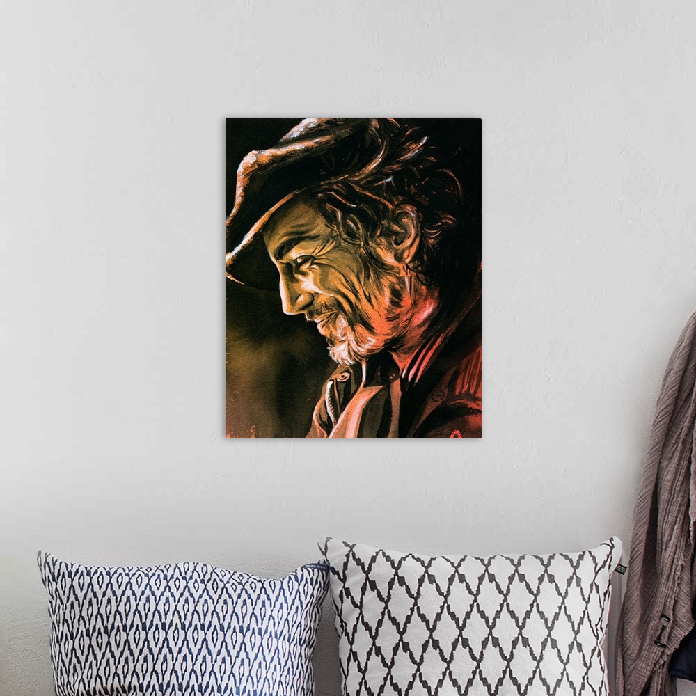 A bohemian room featuring Watercolor portrait of Daniel Day-Lewis.